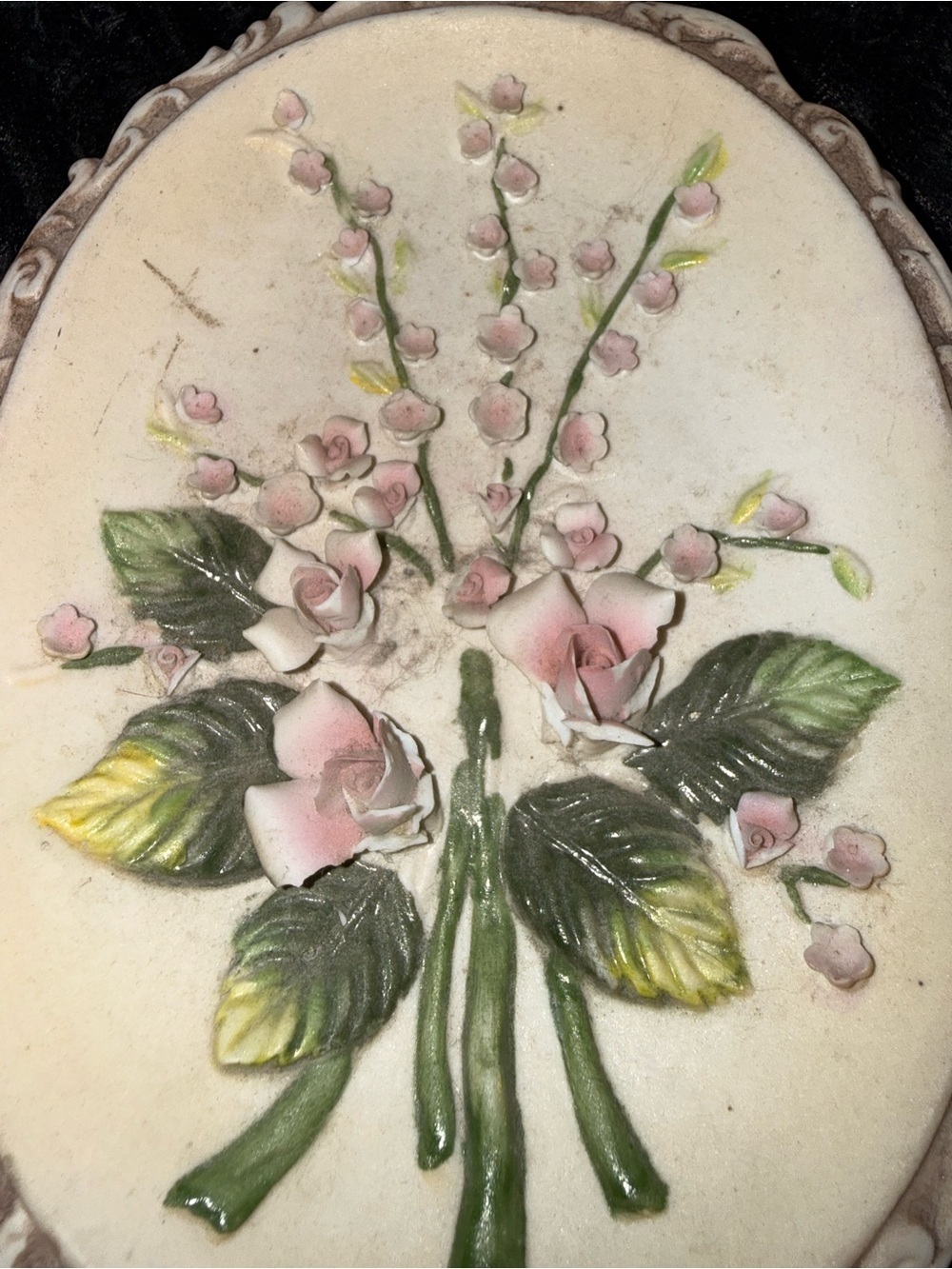 Vintage Floral Relief Wall Plaque - Pink & Green Bouquet - Picture 4 of 4
